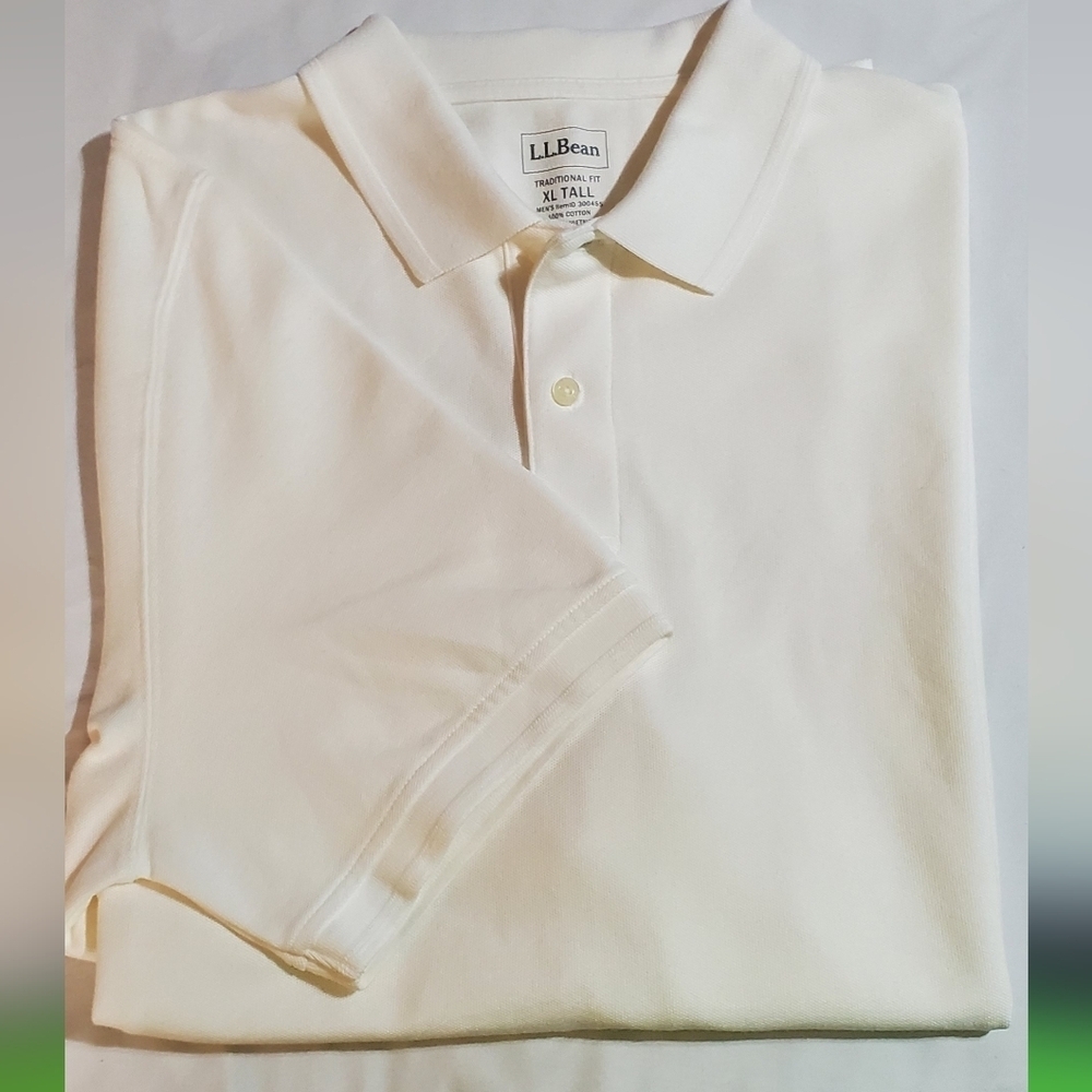 L.L. Bean Men's Double Banded Off White Polo Shirt. Sz XL Tall New Condition